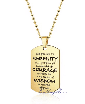 Dog Tag Serenity Prayer Pendant Necklace Gold