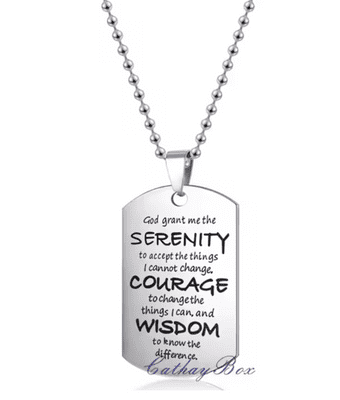 Dog Tag Serenity Prayer Pendant Necklace Silver