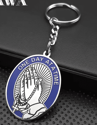 Praying Hands One Day at a Time Keychain