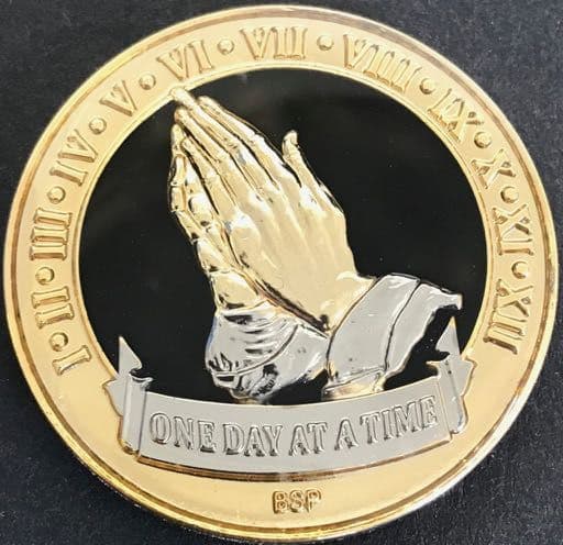 Praying Hands, One Day At A Time. Black Tri Plate.