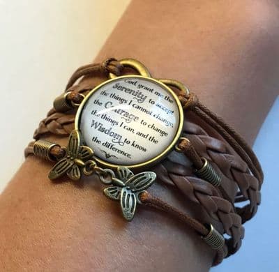 Serenity Prayer Brown Leather Bracelet