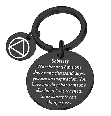 Sobriety Keychain with AA symbol Black & Silver