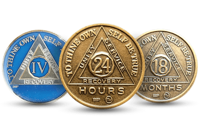thumbnail image 2 of 1 Month Alcoholics Anonymous Medallion - White Gold Plated AA Sobriety Chip Coin (UK Made) 2 of 4