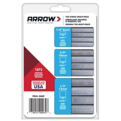 Arrow T50 Staple Multi Pack 6/10/12mm - Pack 1875