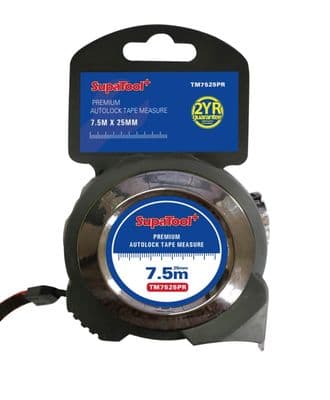 SupaTool+ Premium Auto Lock Tape Measure - 7.5m x 25mm