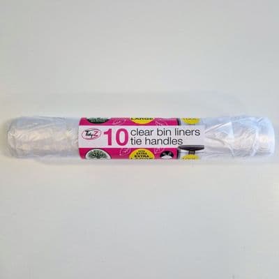 Tidyz Clear Bin Liners With Tie Handle 100L - Roll 10