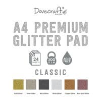 Dovecraft Classic A4 Glitter Card Pad 24 A4 Sheets 300gsm