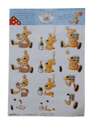 Newton's Law Bear Celebration Cake, Champagne and Present Decoupage By Studio Light - BOGOF