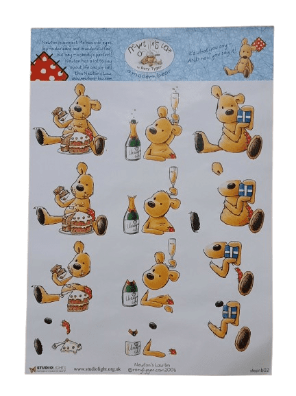 Newton's Law Bear Celebration Cake, Champagne and Present Decoupage By Studio Light - BOGOF