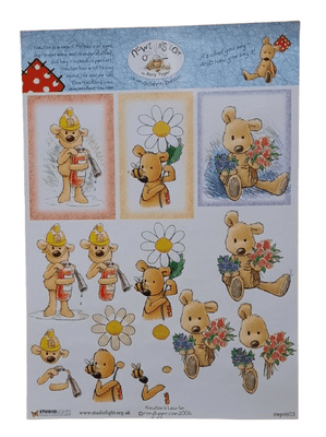 Newton's Law Bear Fireman, Daisy and Bunch of Flowers Decoupage By Studio Light - BOGOF