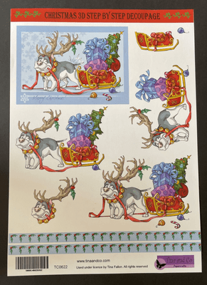 Reindeer Dog Pulling A Sleigh 3D Decoupage