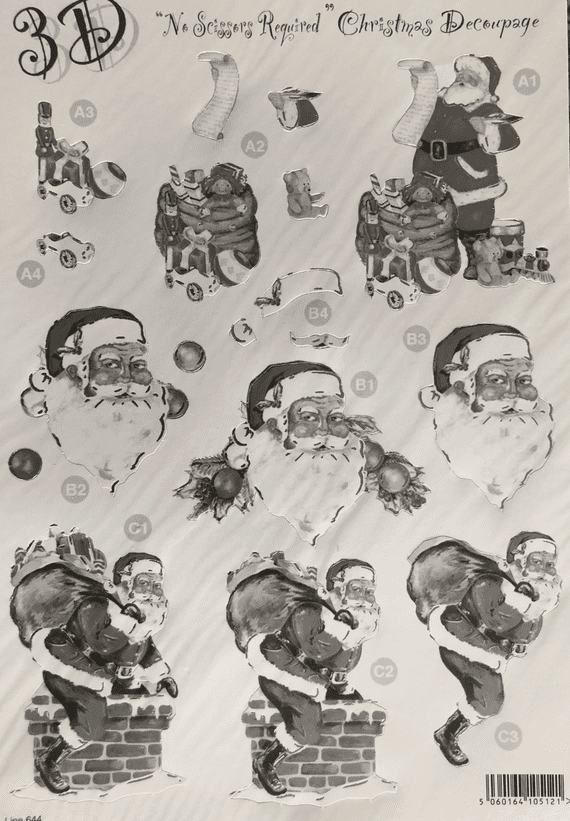Santa Claus Monochrome Die-Cut Decoupage