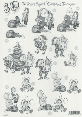 Santa & Elves Monochrome Die-Cut Decoupage