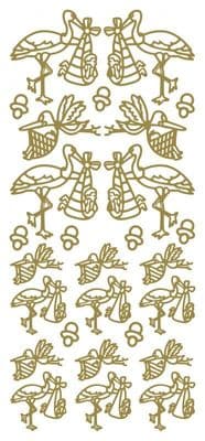 Stork With Baby Gold Peel-Off Stickers By JEJE Produkts