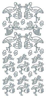 Stork With Baby Silver Peel-Off Stickers By JEJE Produkts