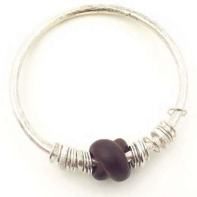 African Blackwood bangle wooden knot shape sterling silver 4mm rod