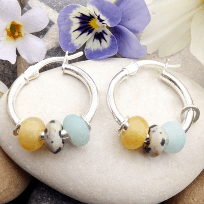 Amazonite sleeper earrings, 3 natural stones