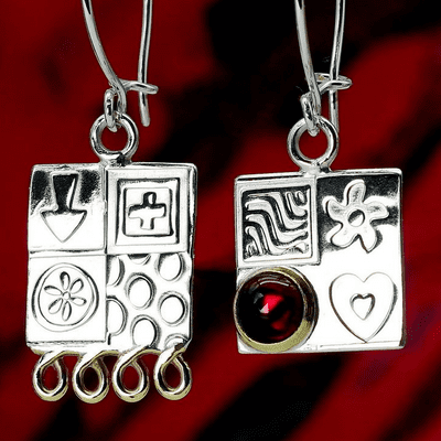 Amber earrings handmade from sterling silver, asymmetrical design, gemstone choice. S.