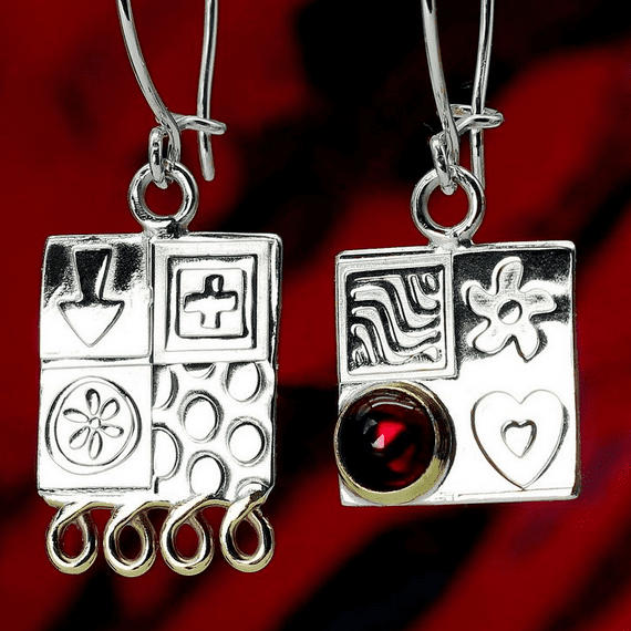Amber earrings handmade from sterling silver, asymmetrical design, gemstone choice. S.