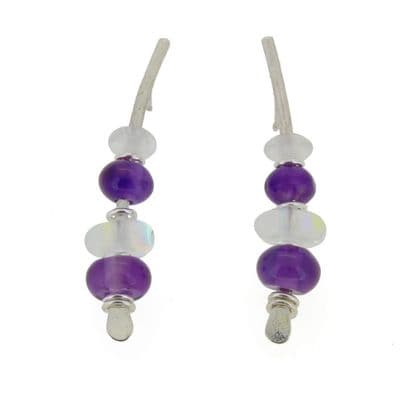 Amethyst and rainbow crystal, sterling silver medium arc shape