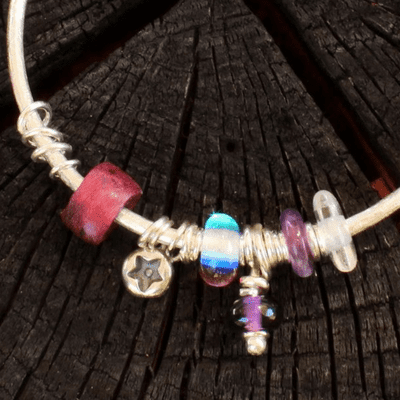 Amethyst bangle, 2.5mm rod, amethyst, rock crystal,  purpleheart wood