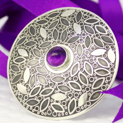 Amethyst brooch, handmade leaf pattern brooch, nature, seasons silver brooch, No.8