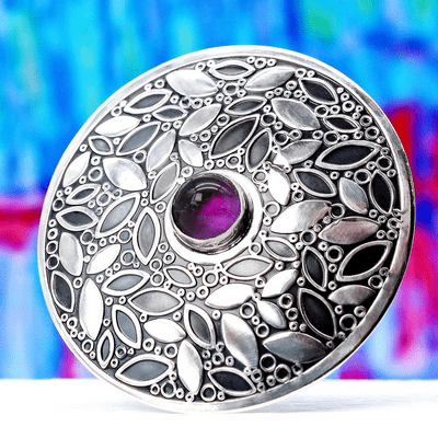 Amethyst brooch, handmade leaf pattern brooch, nature, seasons silver brooch, No.8