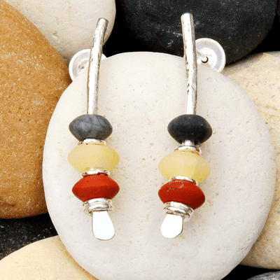 Arc silver earrings, natural stone, pebble earrings, seaside, 8A