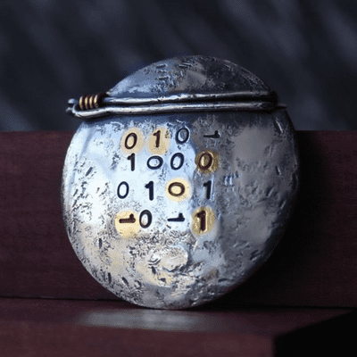 Binary silver brooch, handmade round silver and gold brooch, archaeology , fine art brooch, No.9