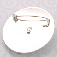 Blue spinel brooch, handmade round sterling silver, descending circle pattern