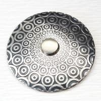 Blue spinel brooch, handmade round sterling silver, descending circle pattern