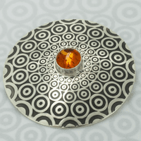 Blue spinel brooch, handmade round sterling silver, descending circle pattern