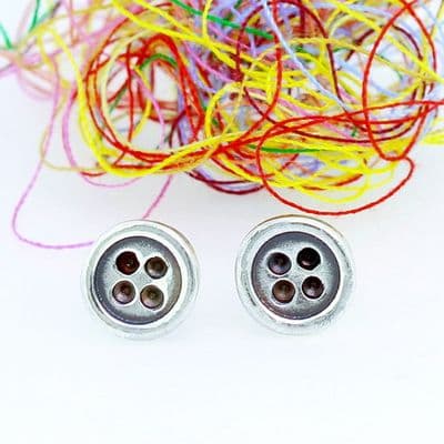 Button ear studs small sterling silver cute round buttons