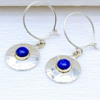 Contemporary round sterling silver earrings featuring blue Opal gemstones, choice of stones.
