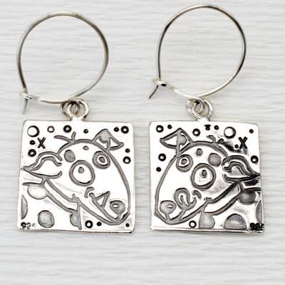 Dog earrings, large Rex and Tippy, polished silver