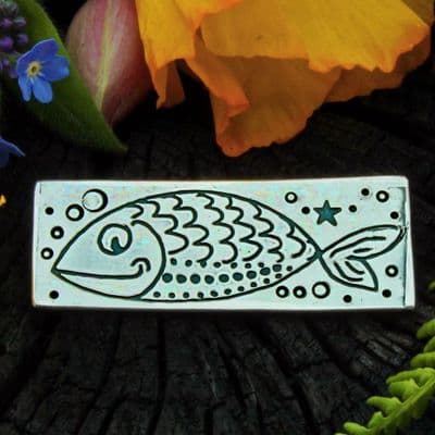 Fish brooch, goldfish, polished silver
