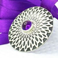 Flower Pattern Brooch 'A', Amethyst Gemstone, Sterling Silver Handmade Brooch