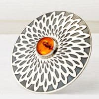 Flower Pattern Brooch 'A', Amethyst Gemstone, Sterling Silver Handmade Brooch