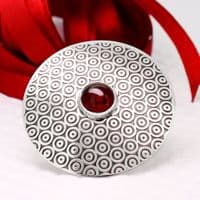 Garnet brooch, handmade round sterling silver, circle pattern, no.1