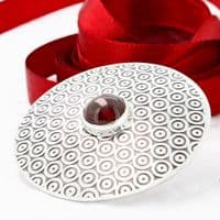 Garnet brooch, handmade round sterling silver, circle pattern, no.1