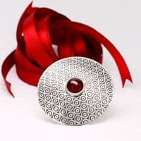 Garnet brooch, handmade round sterling silver, circle pattern, no.1