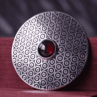 Garnet brooch, handmade round sterling silver, circle pattern, no.1