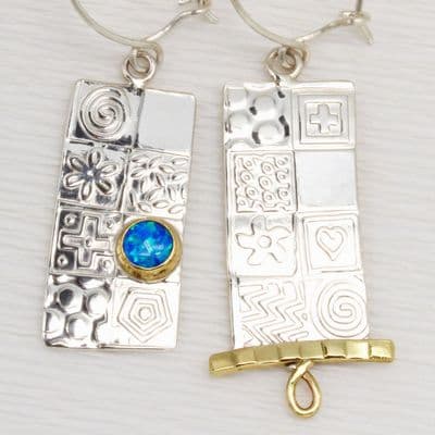 Handmade asymmetrical blue Opal earrings, made from sterling silver, offering a choice of gemstones.