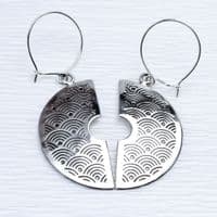 Handmade Fan pattern halved earrings, made from sterling silver with a beautiful embossed pattern