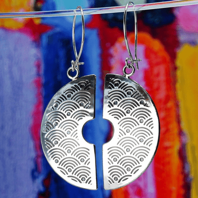 Handmade Fan pattern halved earrings, made from sterling silver with a beautiful embossed pattern