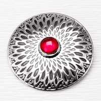 Handmade Flower Pattern Brooch 'B', featuring a beautiful 10mm Pink corundum gemstone.