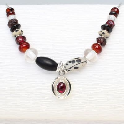 Handmade Garnet necklace, unique sterling silver gemstone necklace.