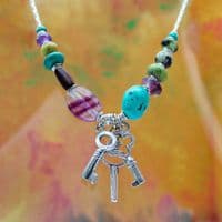Handmade Key necklace with sterling silver keys and gemstones