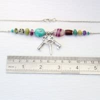 Handmade Key necklace with sterling silver keys and gemstones