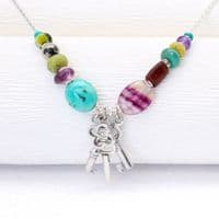 Handmade Key necklace with sterling silver keys and gemstones